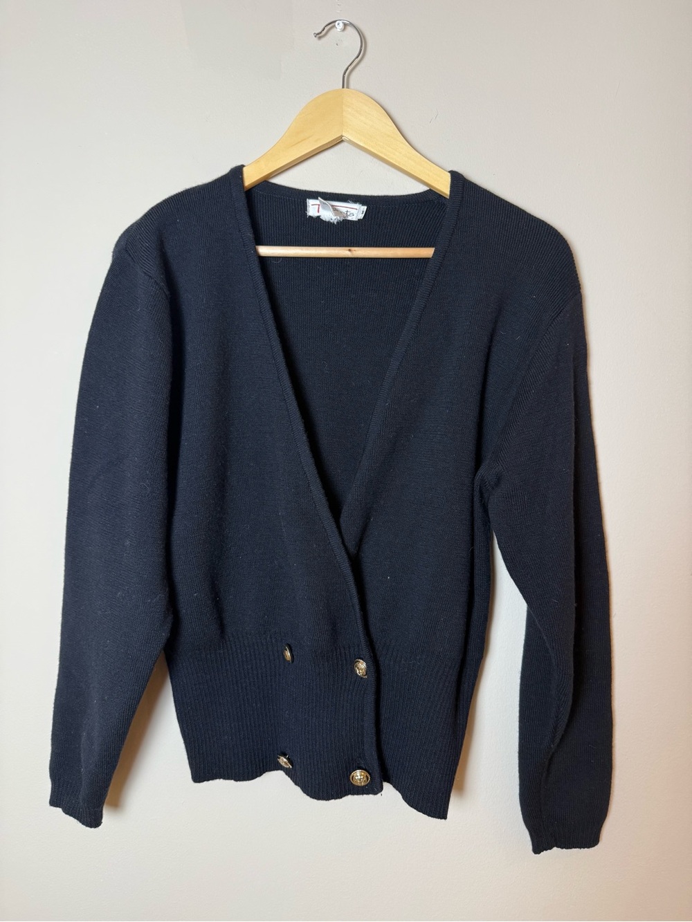 Vintage Talbots 100% Wool Black Double Breasted Cardigan Size M